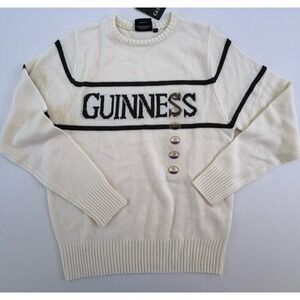Guinness Cable-Knit Crew Neck Pullover Sweater White Black Men's Small NWT